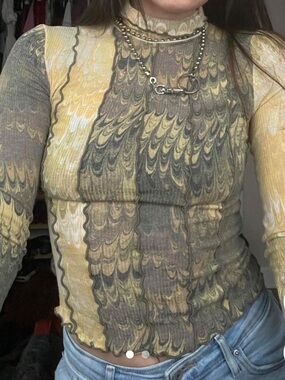 Urban Outfitters Women's Yellow and Grey Shirt